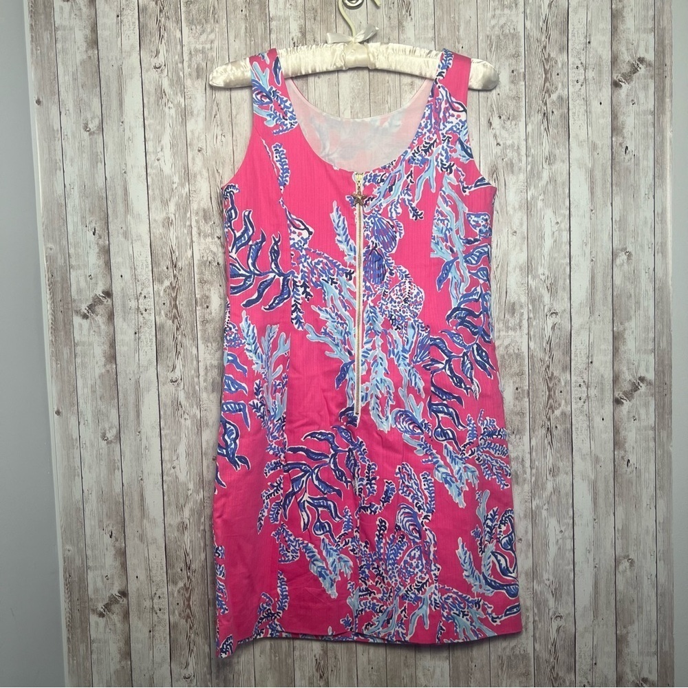 Lilly Pulitzer Pink and Blue Coral Print Shift Dress - Picture 2 of 4